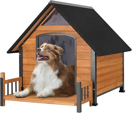 Outdoor Dog House with All-Around Insulated Liner Weatherproof Puppy Shelter Indoor Dog Kennel, Anti-Bite Dog Home for Large Breed