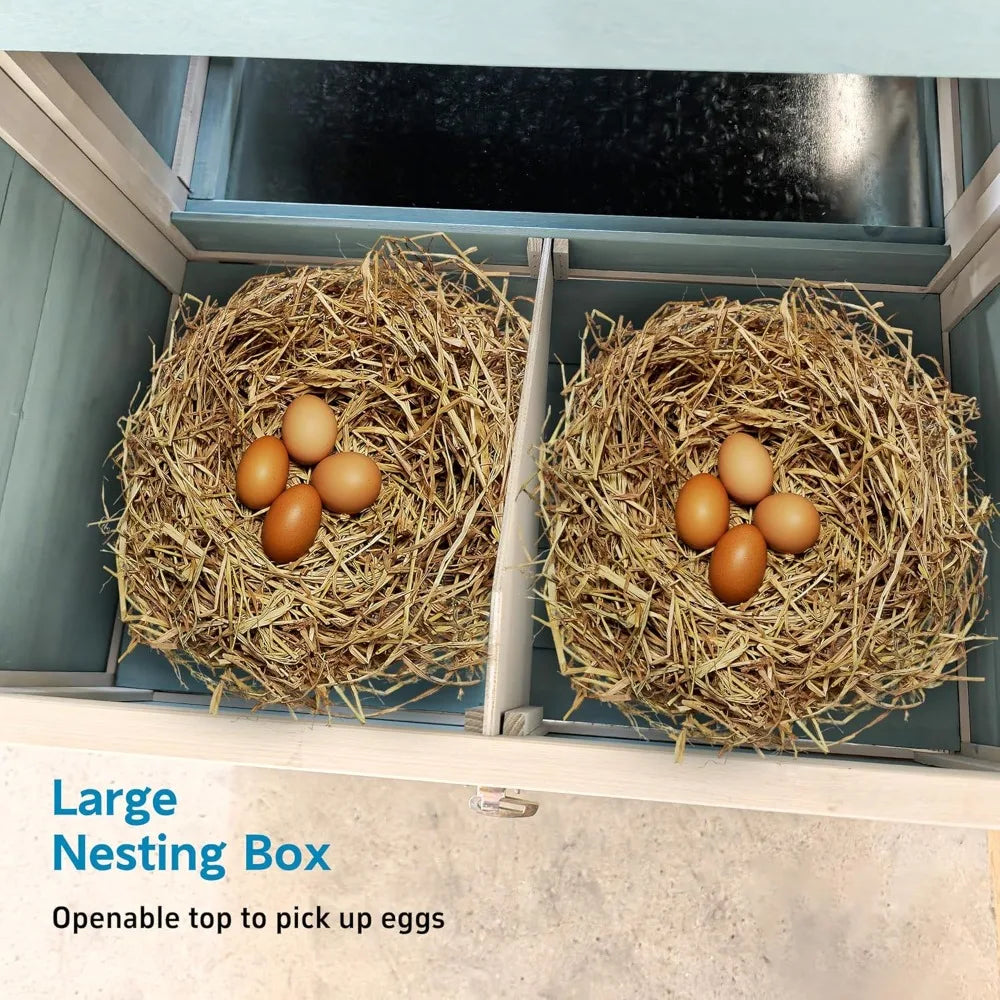 Large Chicken Coop with Nesting Box, Wooden Hen House W/Ramp & Sliding Trays, Waterproof Poultry Cage W/Sloped Asphalt Roof