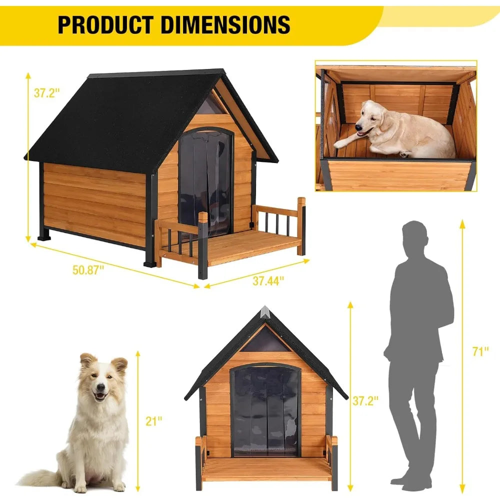 Outdoor Dog House with All-Around Insulated Liner Weatherproof Puppy Shelter Indoor Dog Kennel, Anti-Bite Dog Home for Large Breed