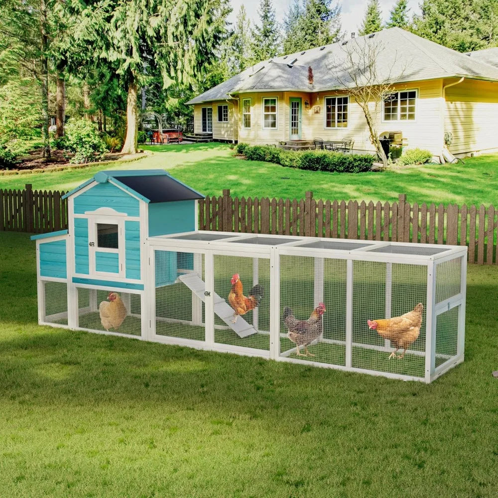 Large Chicken Coop with Nesting Box, Wooden Hen House W/Ramp & Sliding Trays, Waterproof Poultry Cage W/Sloped Asphalt Roof