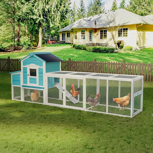Large Chicken Coop with Nesting Box, Wooden Hen House W/Ramp & Sliding Trays, Waterproof Poultry Cage W/Sloped Asphalt Roof