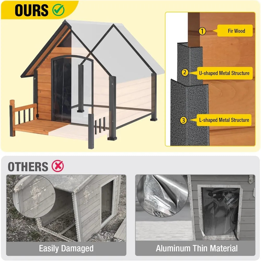 Outdoor Dog House with All-Around Insulated Liner Weatherproof Puppy Shelter Indoor Dog Kennel, Anti-Bite Dog Home for Large Breed