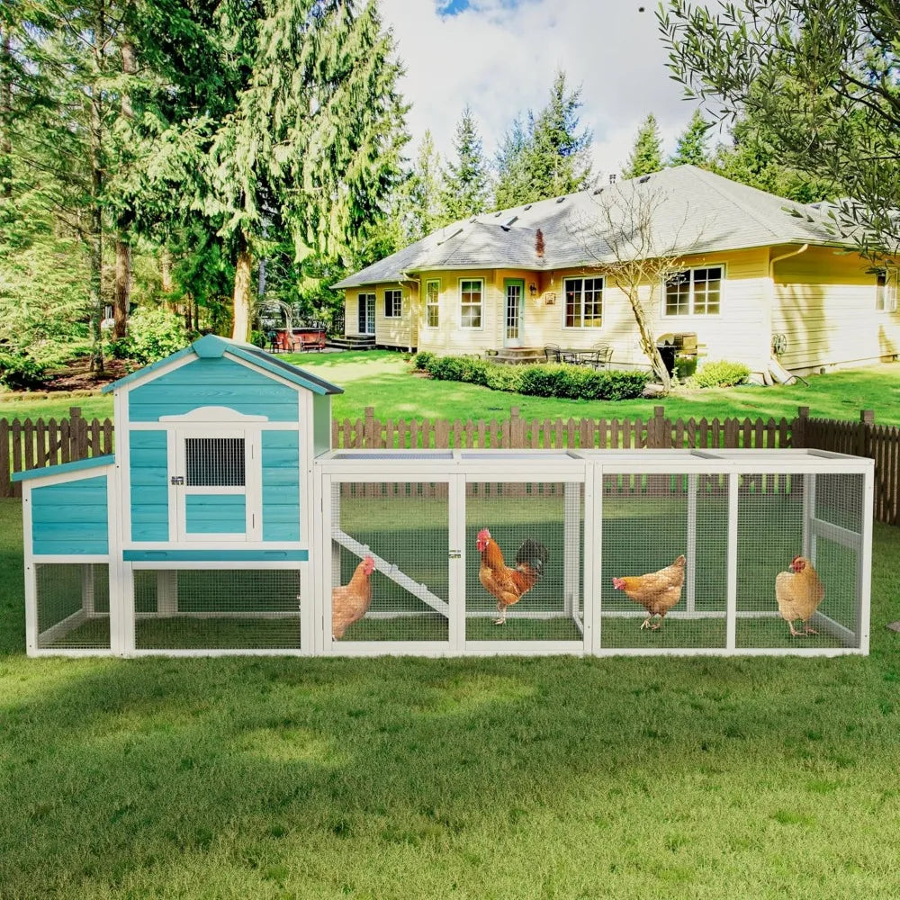 Large Chicken Coop with Nesting Box, Wooden Hen House W/Ramp & Sliding Trays, Waterproof Poultry Cage W/Sloped Asphalt Roof