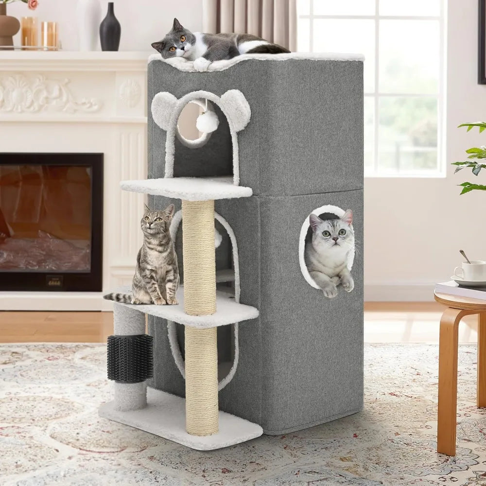 YITAHOME 3-Tier Cat House, Cat Beds for Indoor Cats, Modern Cat Condo with Highway Cave, Scratch & Itching Post, Climbing Stand,