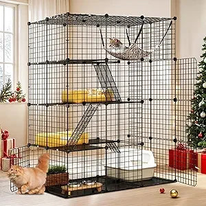 4-Tier Large Cat Cage, Indoor Enclosure Metal Wire Kennels DIY Cat Playpen with Large Hammock for 1-3 Cats White