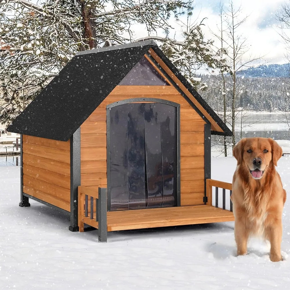 Outdoor Dog House with All-Around Insulated Liner Weatherproof Puppy Shelter Indoor Dog Kennel, Anti-Bite Dog Home for Large Breed