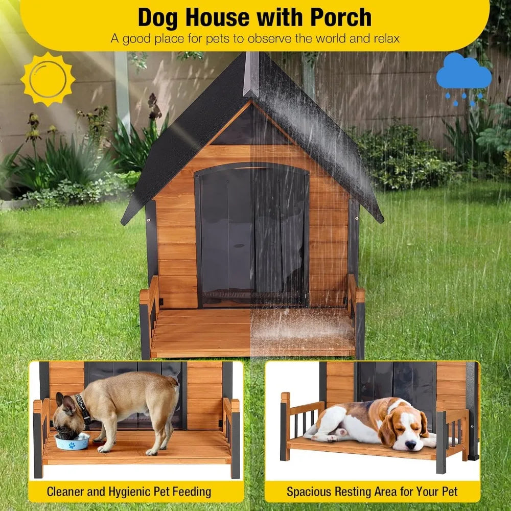 Outdoor Dog House with All-Around Insulated Liner Weatherproof Puppy Shelter Indoor Dog Kennel, Anti-Bite Dog Home for Large Breed