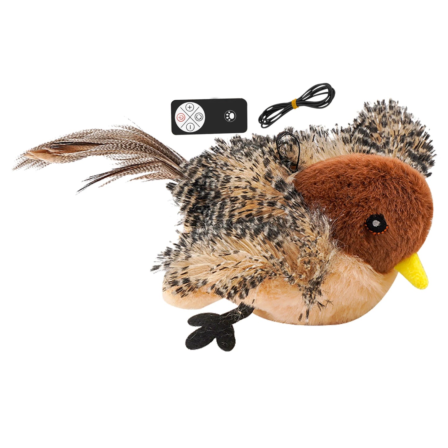 Remote Control Simulated Chirping Bird Toy Plush Chirping Cat Toy Interactive Bird Cat Feather Toy Melodys Chaser For Kitten
