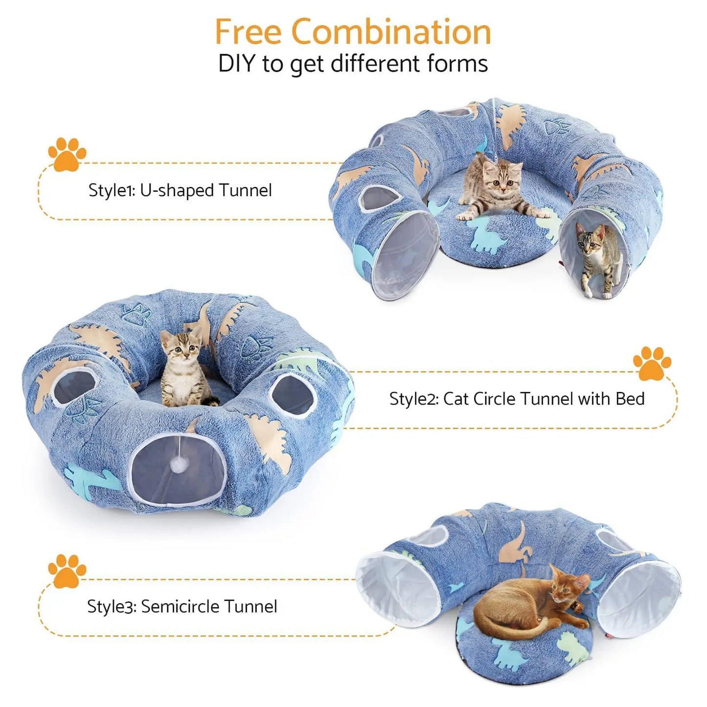 Cat Tunnels for Indoor Cats Foldable & Washable Interactive Play System with Peekaboo Cave + Plush Bed | 4 Entry Adventure Zone