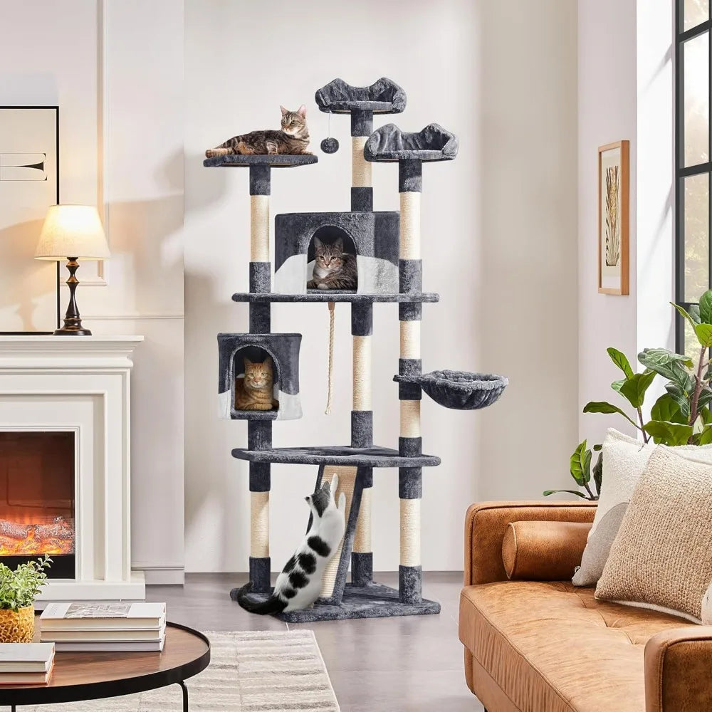 Multi-Level 79-Inch Cat Tower with Sisal Scratching Posts, Plush Perches, and Kitten Condo for Indoor Play and Rest