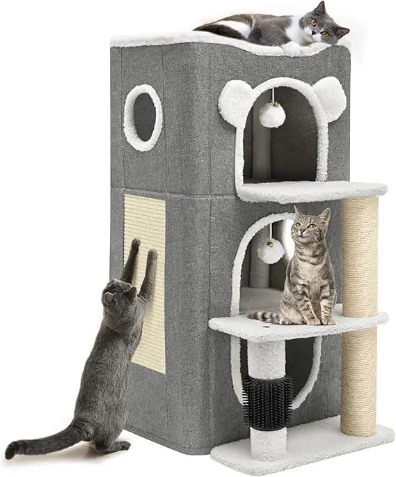 YITAHOME 3-Tier Cat House, Cat Beds for Indoor Cats, Modern Cat Condo with Highway Cave, Scratch & Itching Post, Climbing Stand,