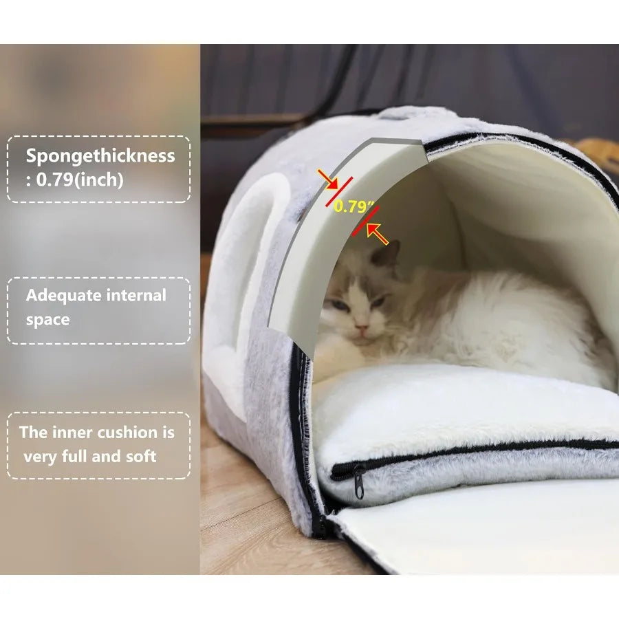 Cat Bed Cave Cat beds for Indoor Cats Soft and Comfortable Cute Cat House with Removable Washable Cushioned Pillow Enclosed Cat Bed
