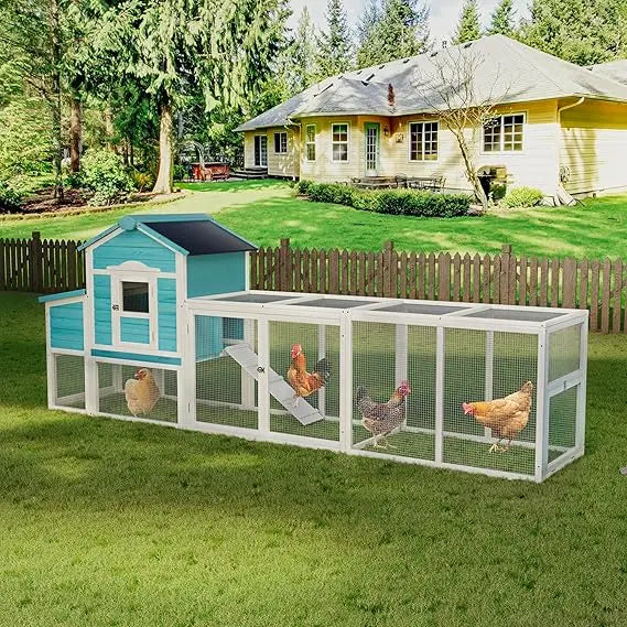 Large Chicken Coop with Nesting Box, Wooden Hen House W/Ramp & Sliding Trays, Waterproof Poultry Cage W/Sloped Asphalt Roof