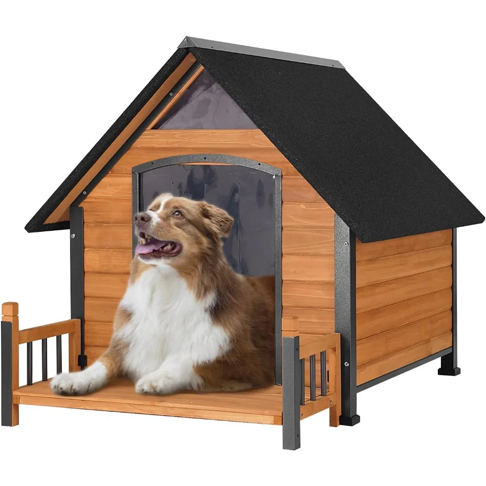 Outdoor Dog House with All-Around Insulated Liner Weatherproof Puppy Shelter Indoor Dog Kennel, Anti-Bite Dog Home for Large Breed