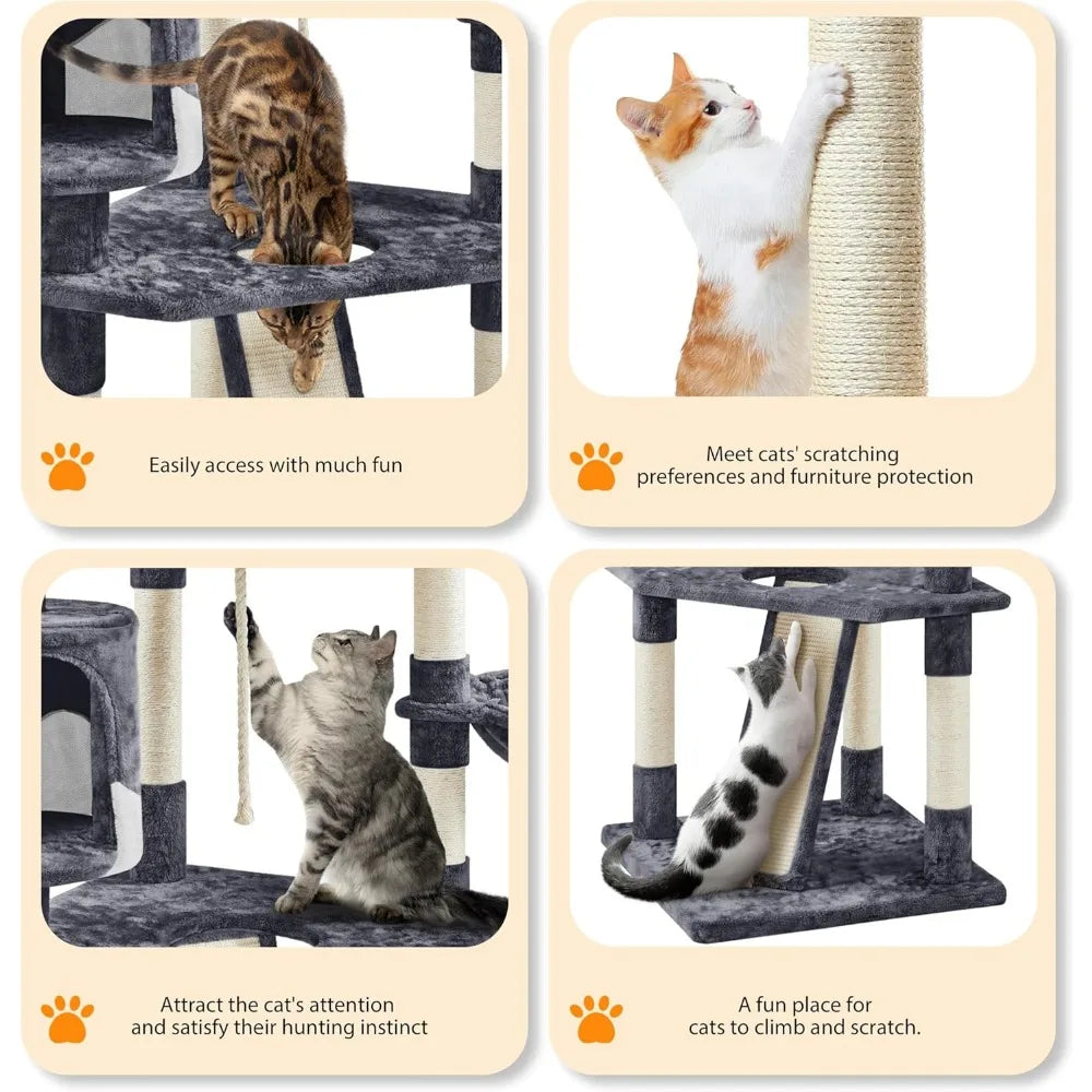 Multi-Level 79-Inch Cat Tower with Sisal Scratching Posts, Plush Perches, and Kitten Condo for Indoor Play and Rest
