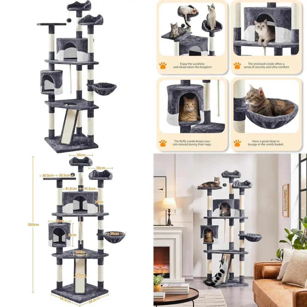 Multi-Level 79-Inch Cat Tower with Sisal Scratching Posts, Plush Perches, and Kitten Condo for Indoor Play and Rest
