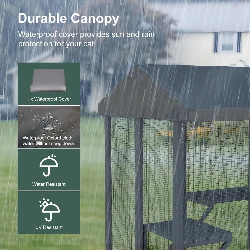 Catio Outdoor Cat Enclosure, Large Cat House for Mulitiple Cats Walk in Cat Cage with Waterproof Cover and Sunshine Panel Roof,