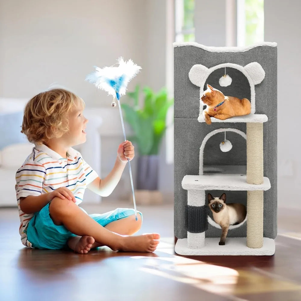 YITAHOME 3-Tier Cat House, Cat Beds for Indoor Cats, Modern Cat Condo with Highway Cave, Scratch & Itching Post, Climbing Stand,