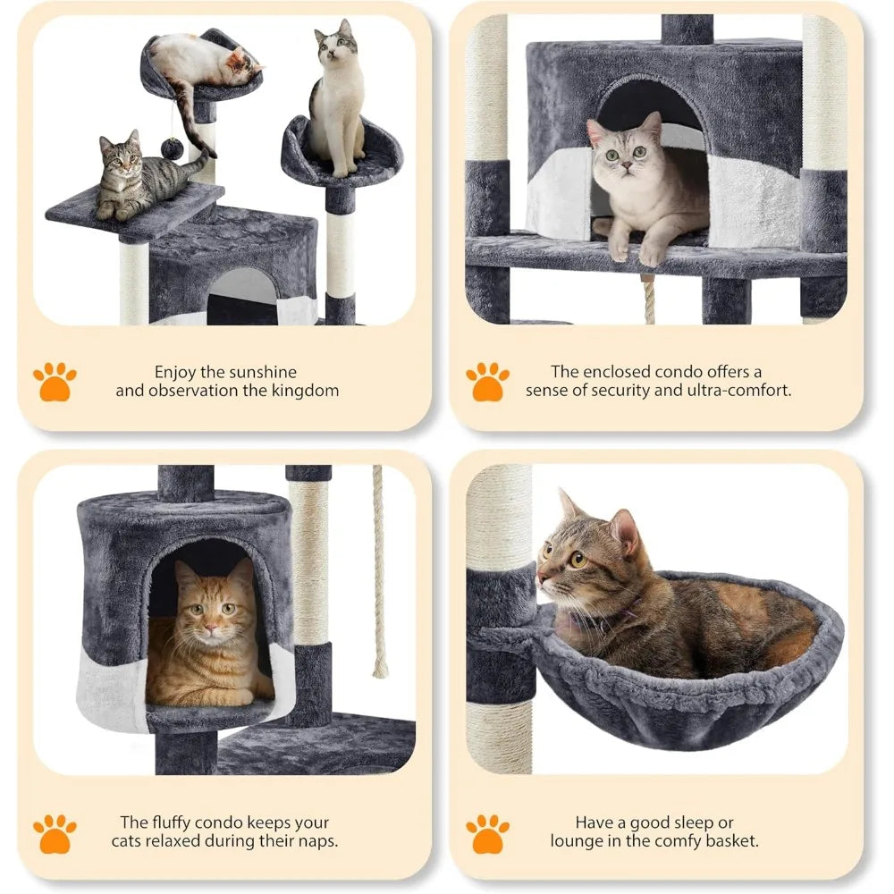 Multi-Level 79-Inch Cat Tower with Sisal Scratching Posts, Plush Perches, and Kitten Condo for Indoor Play and Rest