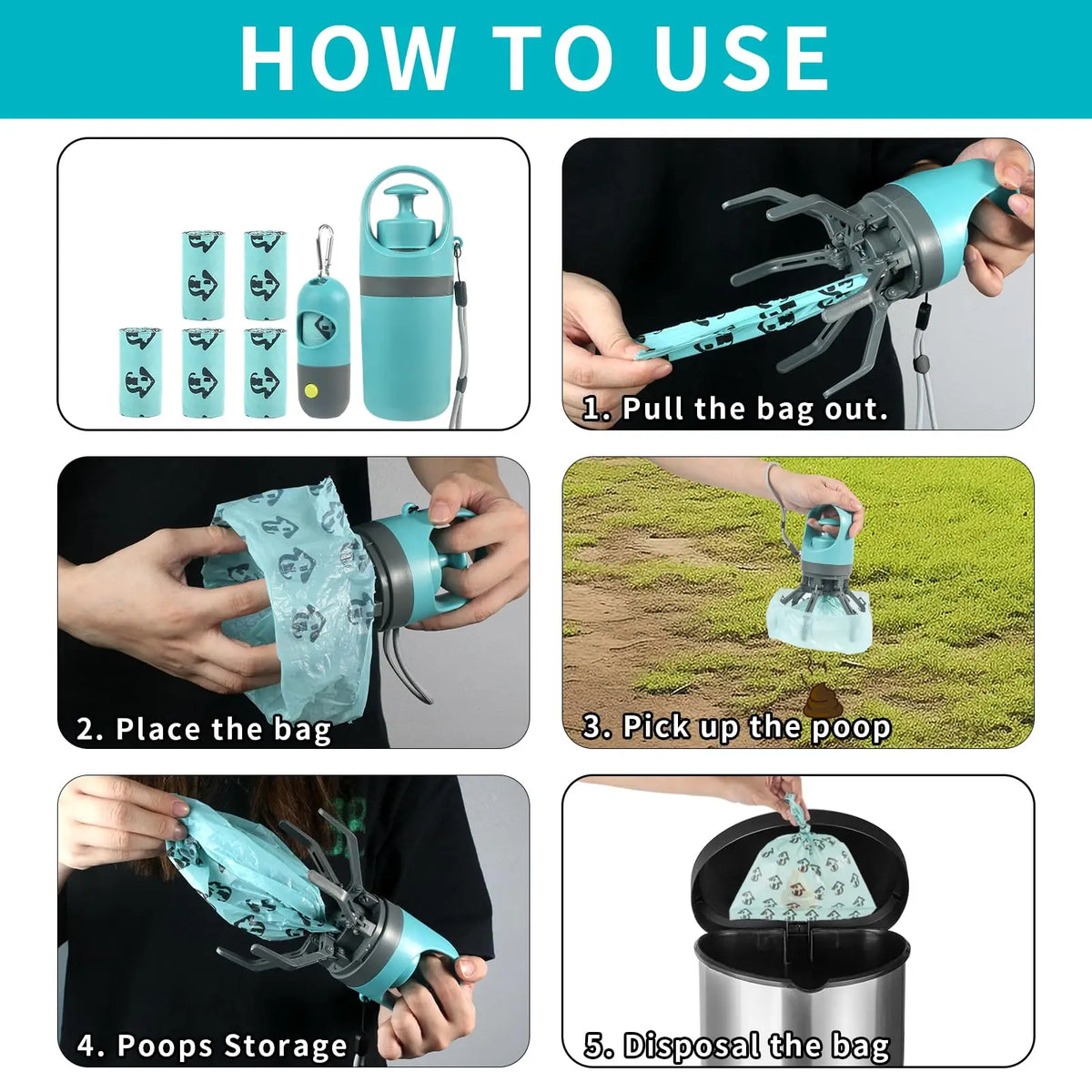 Poop Helper Machine 360 Portable Pooper Scooper with Bag Attachment & Dispenser – Lightwei ...