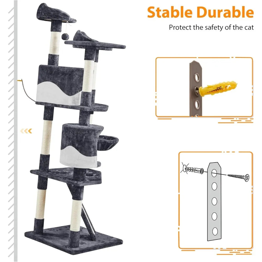 Multi-Level 79-Inch Cat Tower with Sisal Scratching Posts, Plush Perches, and Kitten Condo for Indoor Play and Rest