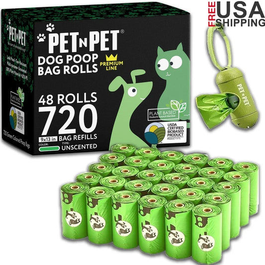 Biobased Dog Poop Bags 720 Counts Leak Proof Unscented Waste Bags with Free Dispenser and Leash Clip Dogs and Cats