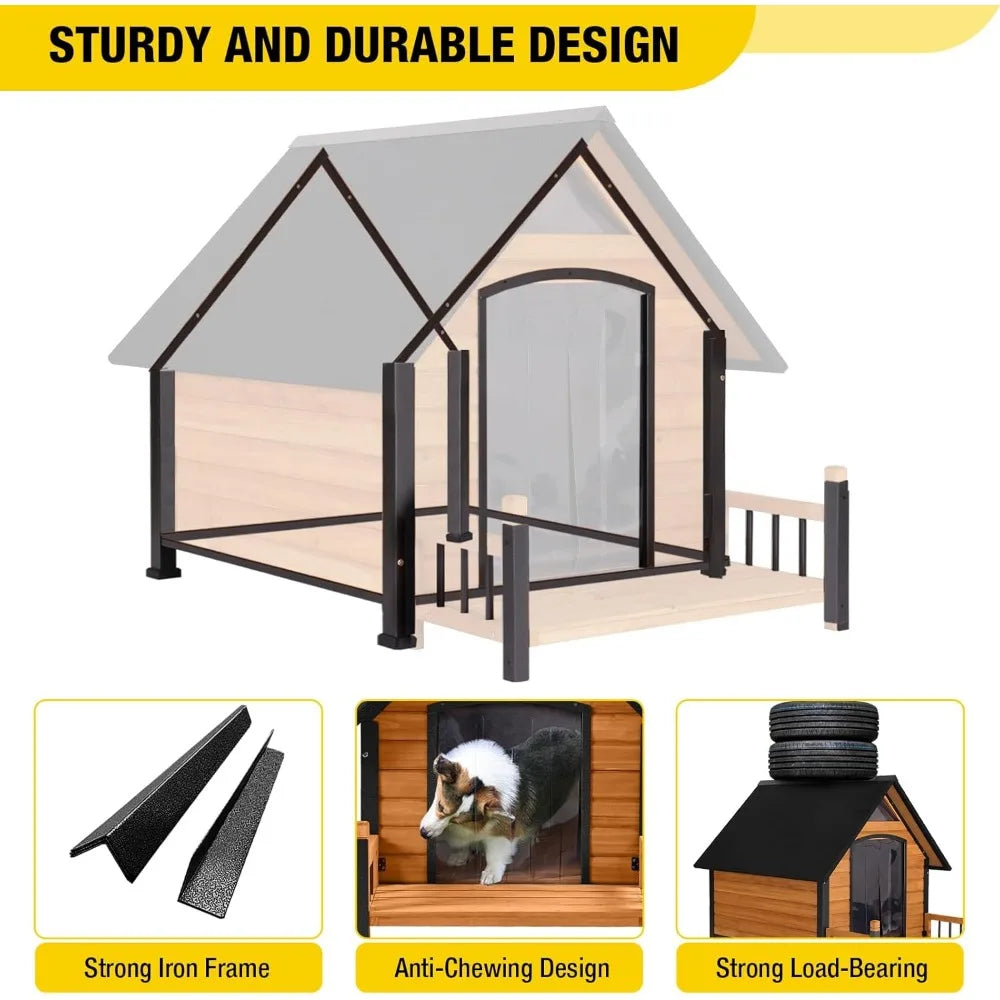 Outdoor Dog House with All-Around Insulated Liner Weatherproof Puppy Shelter Indoor Dog Kennel, Anti-Bite Dog Home for Large Breed