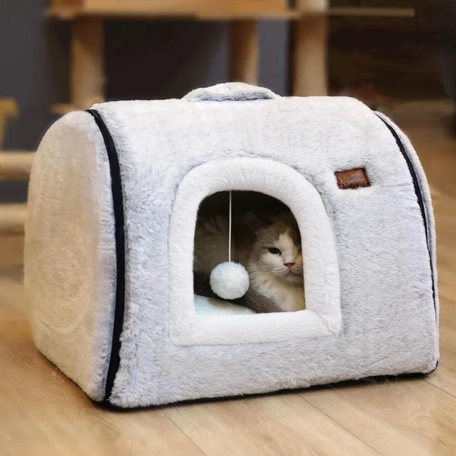 Cat Bed Cave Cat beds for Indoor Cats Soft and Comfortable Cute Cat House with Removable Washable Cushioned Pillow Enclosed Cat Bed