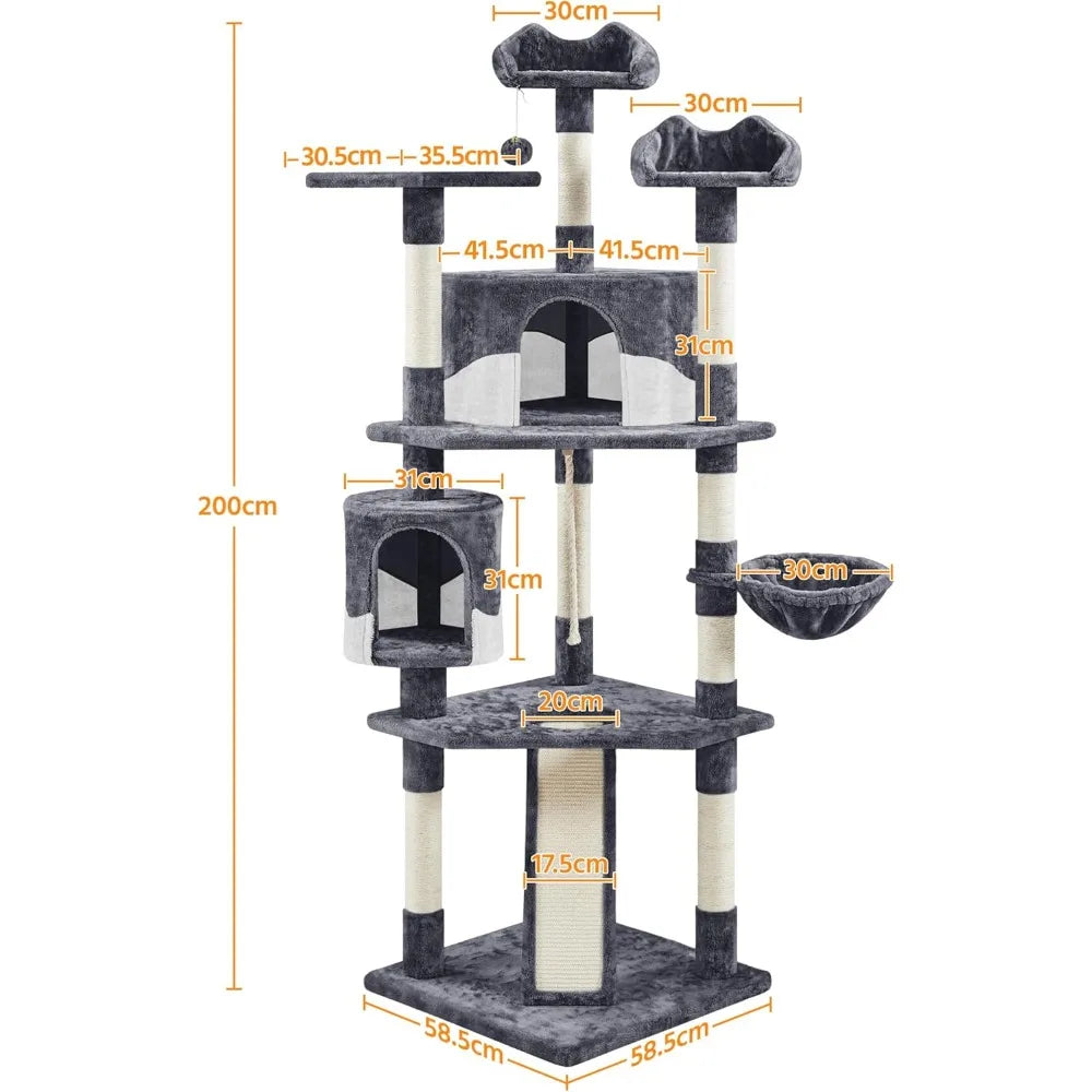 Multi-Level 79-Inch Cat Tower with Sisal Scratching Posts, Plush Perches, and Kitten Condo for Indoor Play and Rest