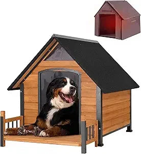 Outdoor Dog House with All-Around Insulated Liner Weatherproof Puppy Shelter Indoor Dog Kennel, Anti-Bite Dog Home for Large Breed