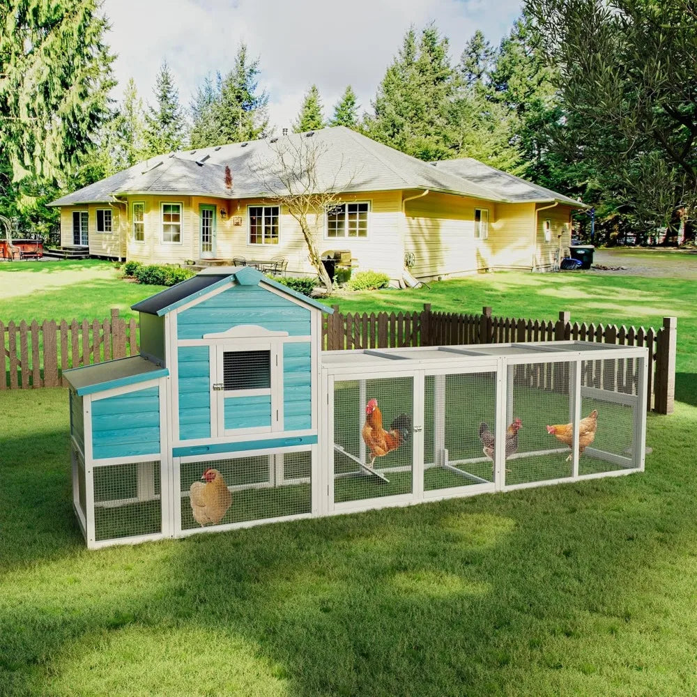 Large Chicken Coop with Nesting Box, Wooden Hen House W/Ramp & Sliding Trays, Waterproof Poultry Cage W/Sloped Asphalt Roof